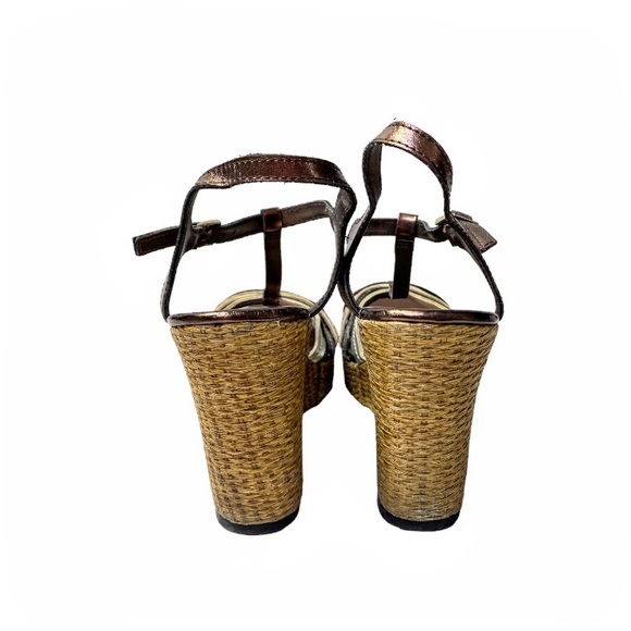 Montego Bay Club Metallic Gold, Bronze & Silver Strappy Wedge Sandals Size 9 - Picture 5 of 16